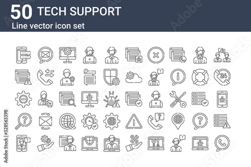 set of 50 tech support icons. outline thin line icons such as phone, smartphone, search, settings, browser, email, browser