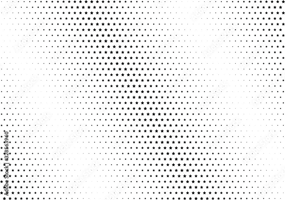 Abstract halftone dotted background. Monochrome futuristic grunge pattern, stars.  Vector modern optical pop art texture for posters, site, postcard, cover, labels, vintage sticker, mock-up layout.