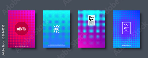 Halftone abstract background with dots. Colorful gradient design. Modern geometric banners with circles. Pop art. Vector illustration.