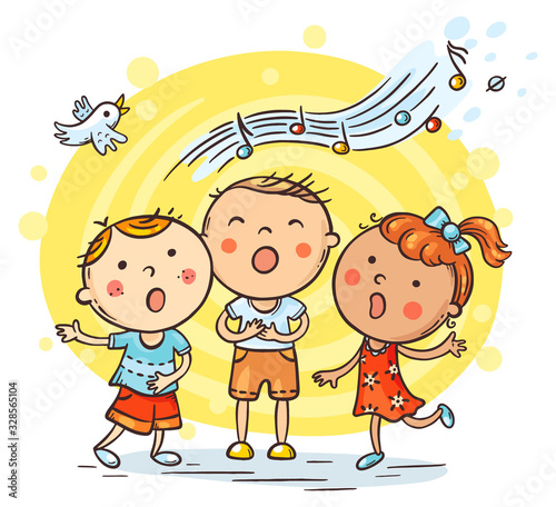 Kids singing together, variant with cartoon hands