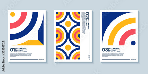 Set of three abstract retro style covers backgrounds with geometric shape. Colorful geometry backgrounds, applicable for Cover, Poster, Card Design © Farizky Studio