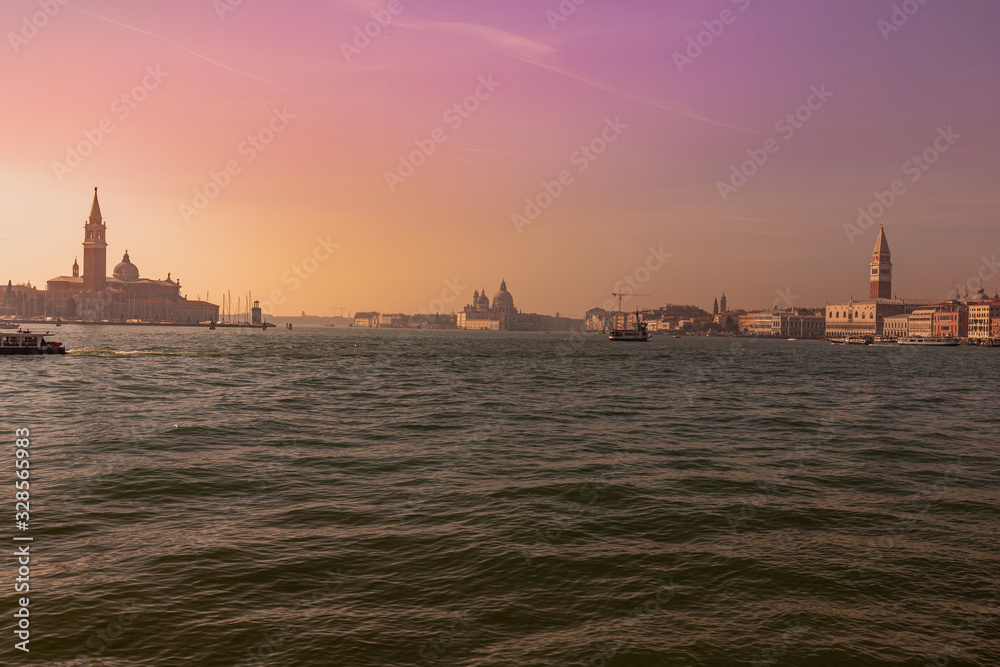 sunset in venice, canal view 