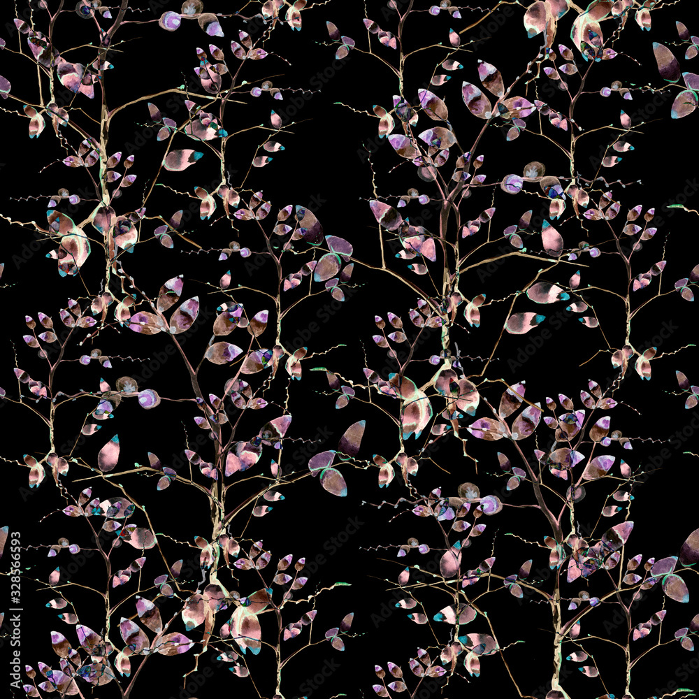 Watercolor twigs. Abstract floral seamless pattern. Design for wallpaper, background, fabric, textile, covers, packaging, wrapping paper.