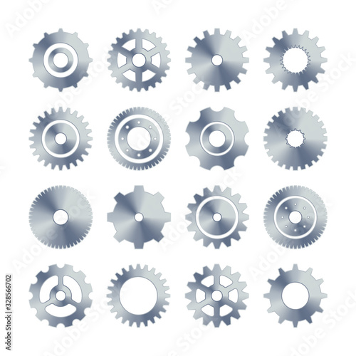 Gear wheels set. Retro vintage metal cogwheels collection. Industrial icons. Vector illustration.