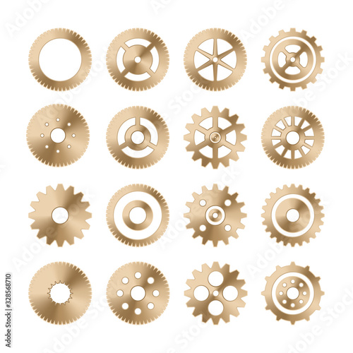 Gear wheels set. Retro vintage metal cogwheels collection. Industrial icons. Vector illustration.