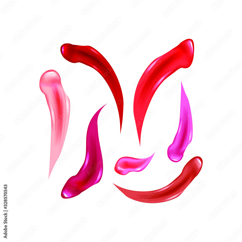 Collection of strokes of lipsticks various colors isolated on white background.Design elements of decorative cosmetics for shops, posters, flyers.Vector illustration. Collection of strokes of lipsticks various colors isolated on white background.Design elements of decorative cosmetics for shops, posters, flyers.Vector illustration.