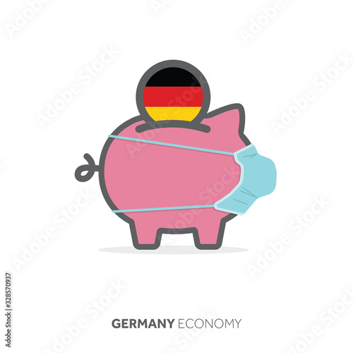 Germany healthcare savings. Piggy bank with medical face mask