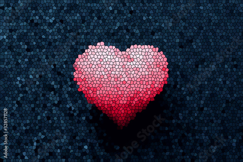 Red heart mosaic on dark blue background