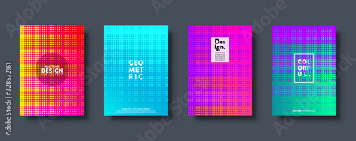 Halftone abstract background with dots. Colorful gradient design. Modern geometric banners with circles. Pop art. Vector illustration.