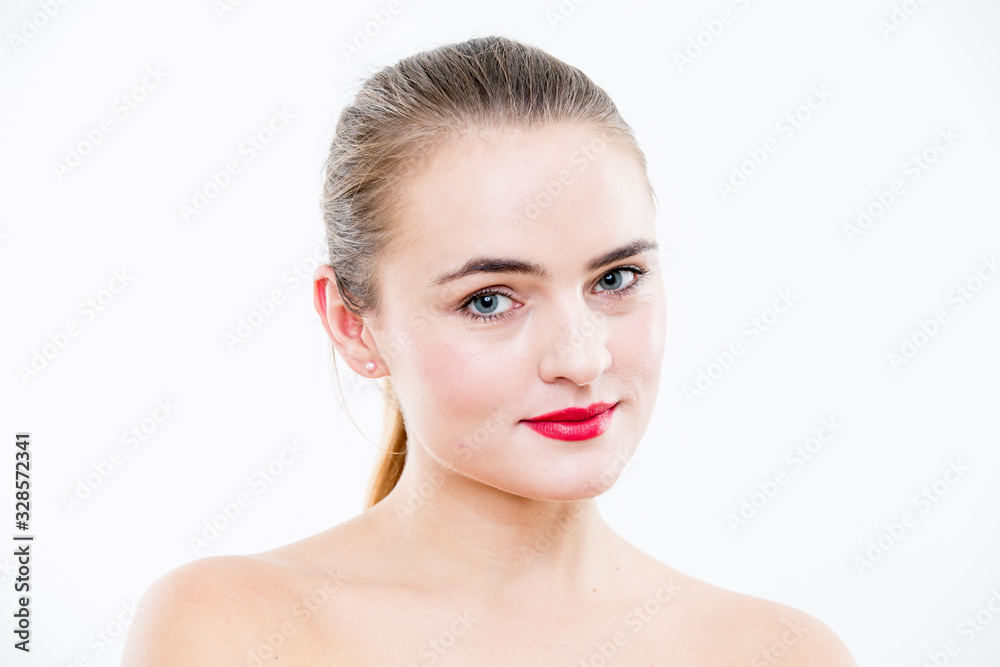 Portrait of beautiful woman on white background Portrait of beautiful woman on white background