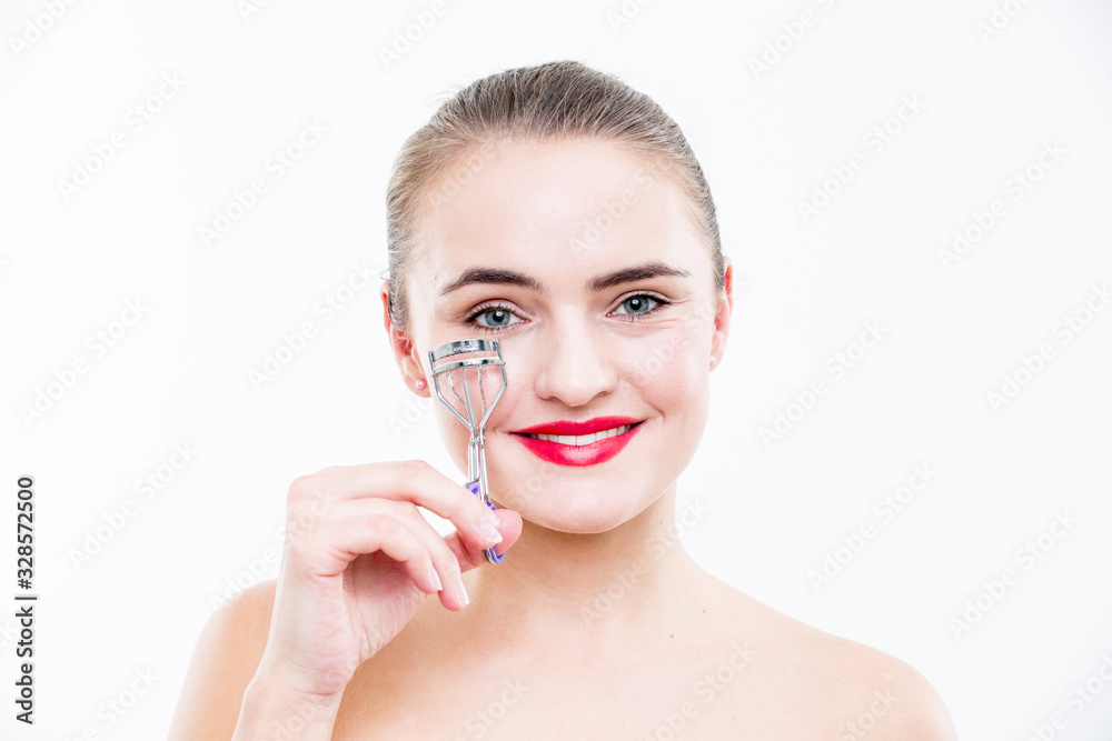 Portrait of beautiful woman on white background Portrait of beautiful woman on white background