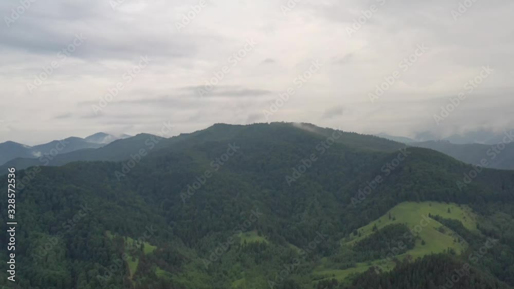 Aerial view of mountain forest after rain, summer forest after rain Aerial view of mountain forest after rain, summer forest after rain