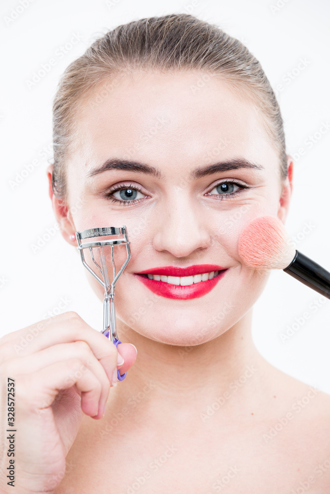 Portrait of beautiful woman on white background Portrait of beautiful woman on white background