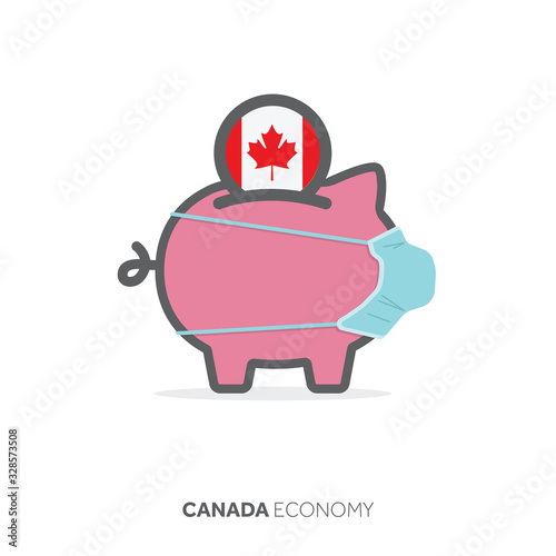 Canada healthcare savings. Piggy bank with medical face mask