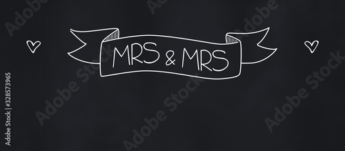 mrs & mrs banderole drawn on chalkboard banner