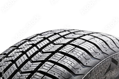 Car tire close up isolated on white background.