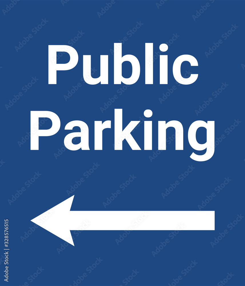Public parking sign. White on blue background. Road warning sings. Public parking sign. White on blue background. Road warning sings.