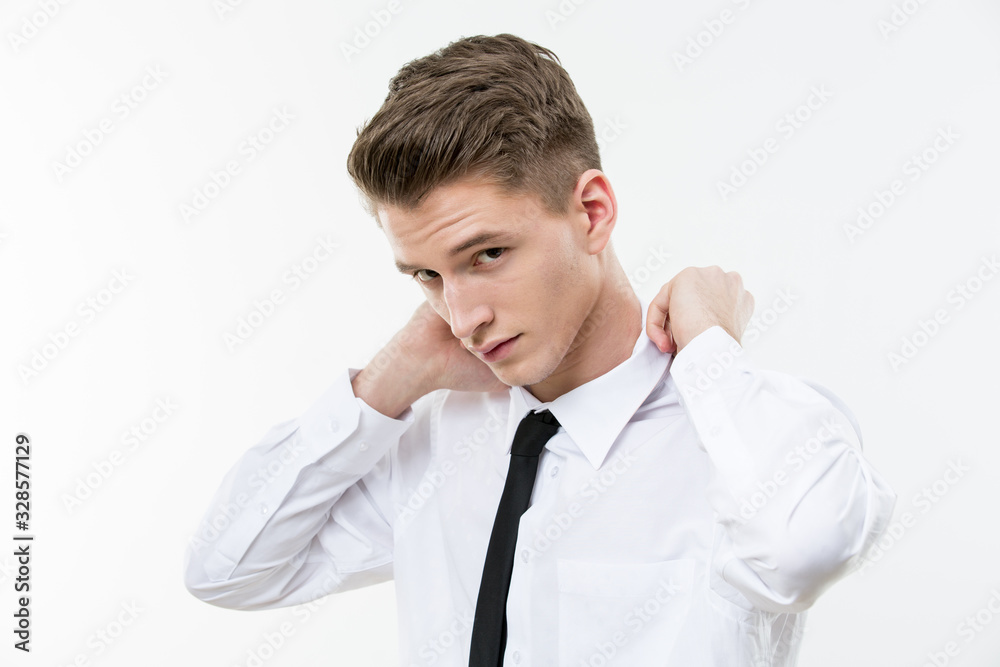 Portrait of young attractive man on white background