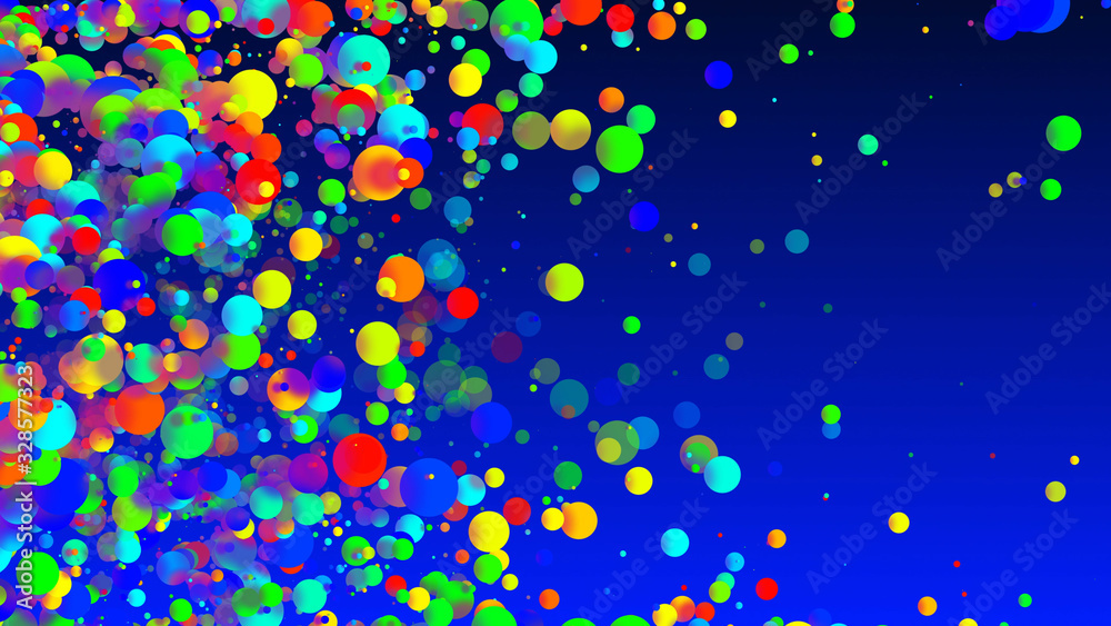 Abstract simple background with beautiful multi-colored circles or balls in flat style like paint bubbles in water. 3d render of particles, droplets of paint. Creative background with copy space. 19