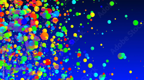 Abstract simple background with beautiful multi-colored circles or balls in flat style like paint bubbles in water. 3d render of particles, droplets of paint. Creative background with copy space. 18