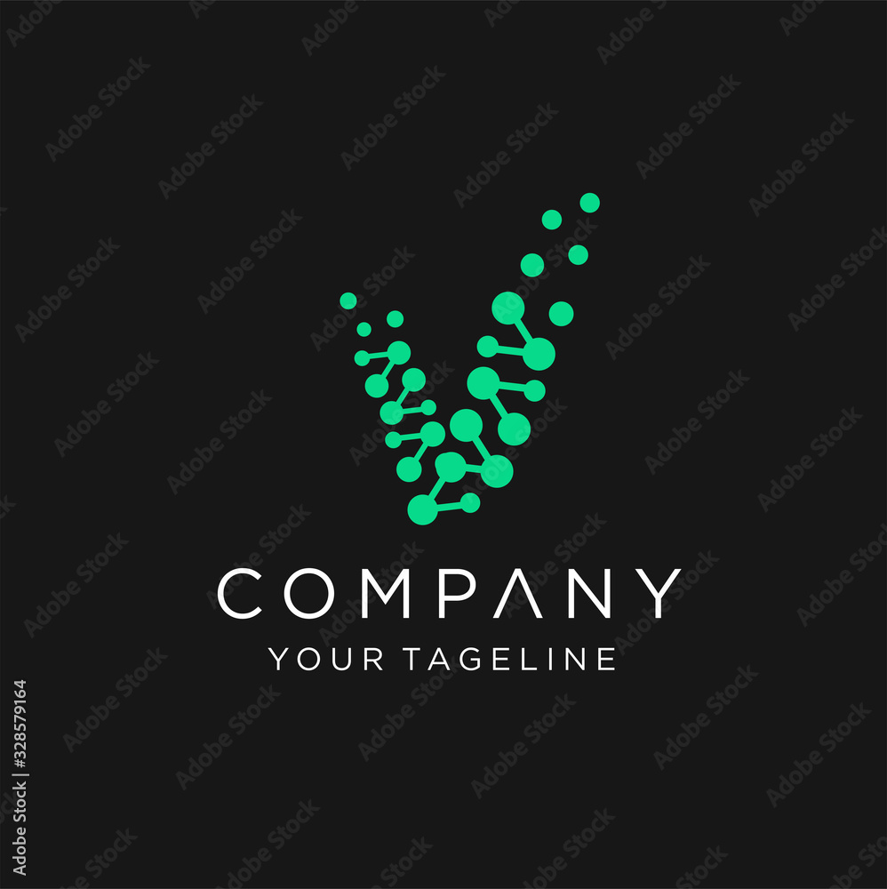 V Letter Logo Science Technology. Connected Dots Design Vector V Letter Logo Science Technology. Connected Dots Design Vector