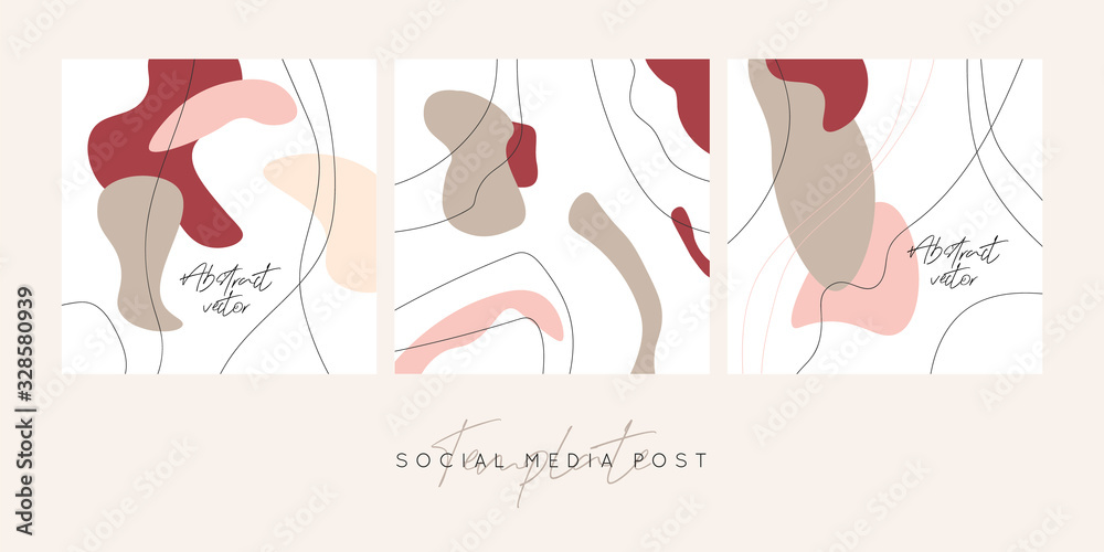Vector set of abstract creative backgrounds in minimal trendy style with copy space for text - design templates for social media posts and stories - simple, stylish and minimal wallpaper designs