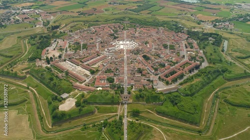 Palmanova city panoramic aerial view. Friuli Venezia Giulia, Italy