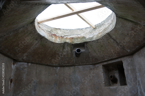 Location for the machine gun armory and gun turret in German second world war bunker in Cap Ferret, France.