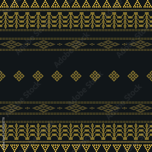 Seamless geometric ornamental vector pattern with dots gold color. Abstract background motif ulos. creative design cloth pattern. tribal ethnic design. Fabric print