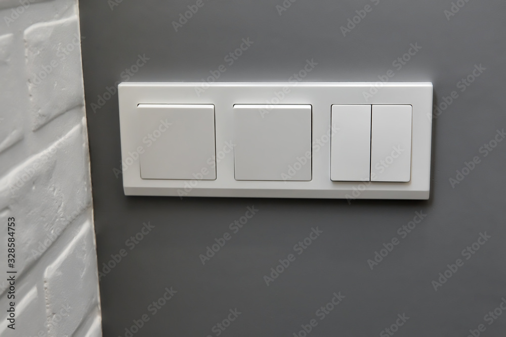 white light switch on grey background, interior, style white light switch on grey background, interior, style