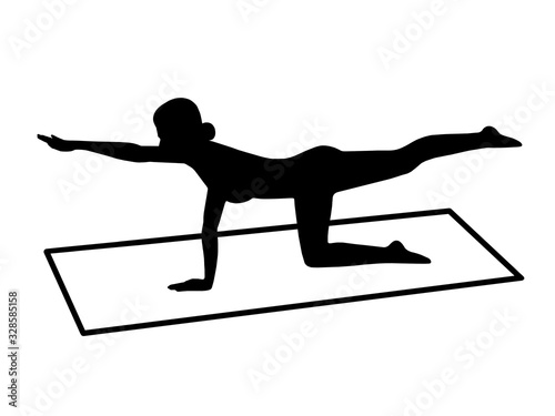 black figure of a girl doing gymnastics on a Mat isolated on a white background