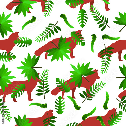 leafes and fox wallpaper  vector pattern.