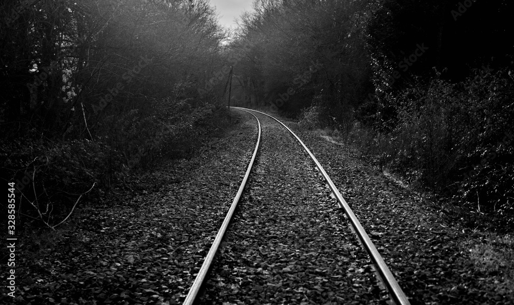 railway with a mysterious atmosphere. train tracks.