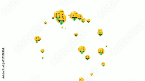 greedy emoticons flying animation. social media motion isolated on white background.