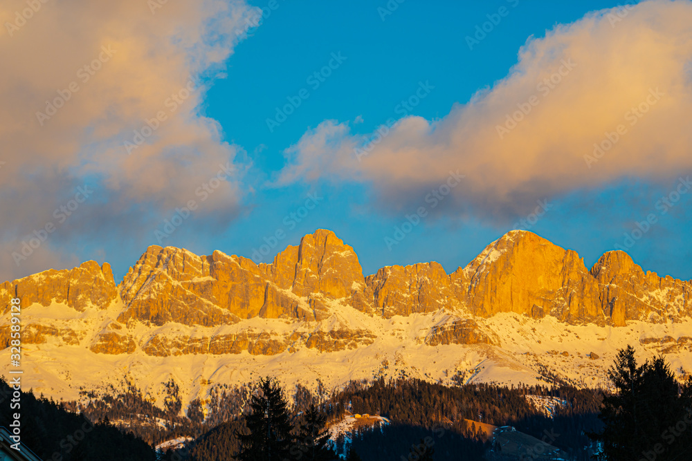 Sunset in Dolomites Mountains