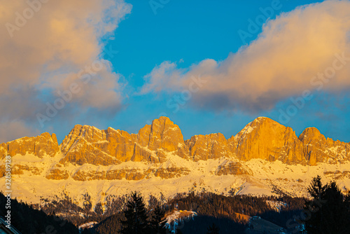 Sunset in Dolomites Mountains