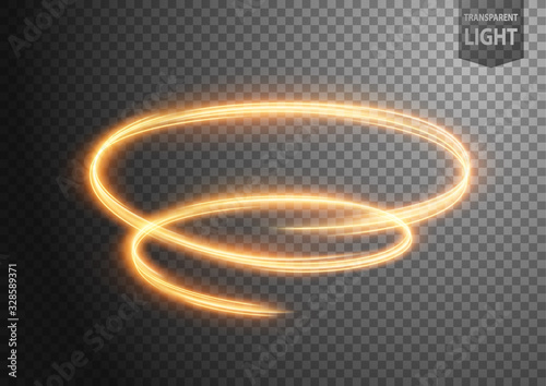 Abstract Gold wavy line of light with a transparent background, isolated and easy to edit