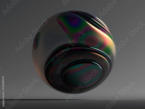 3d render of abstract art of surreal 3d ball in organic curve round wavy smooth and soft bio form in orange metal material with glossy and matte surface and round pattern in rainbow gradient color © Philipp