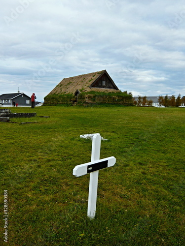 Iceland-view of wooden chapel in Skálholt near Laugarás photo