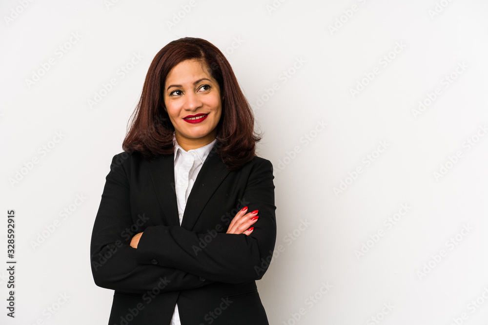 Middle age latin business woman isolated smiling confident with crossed arms. Middle age latin business woman isolated smiling confident with crossed arms.