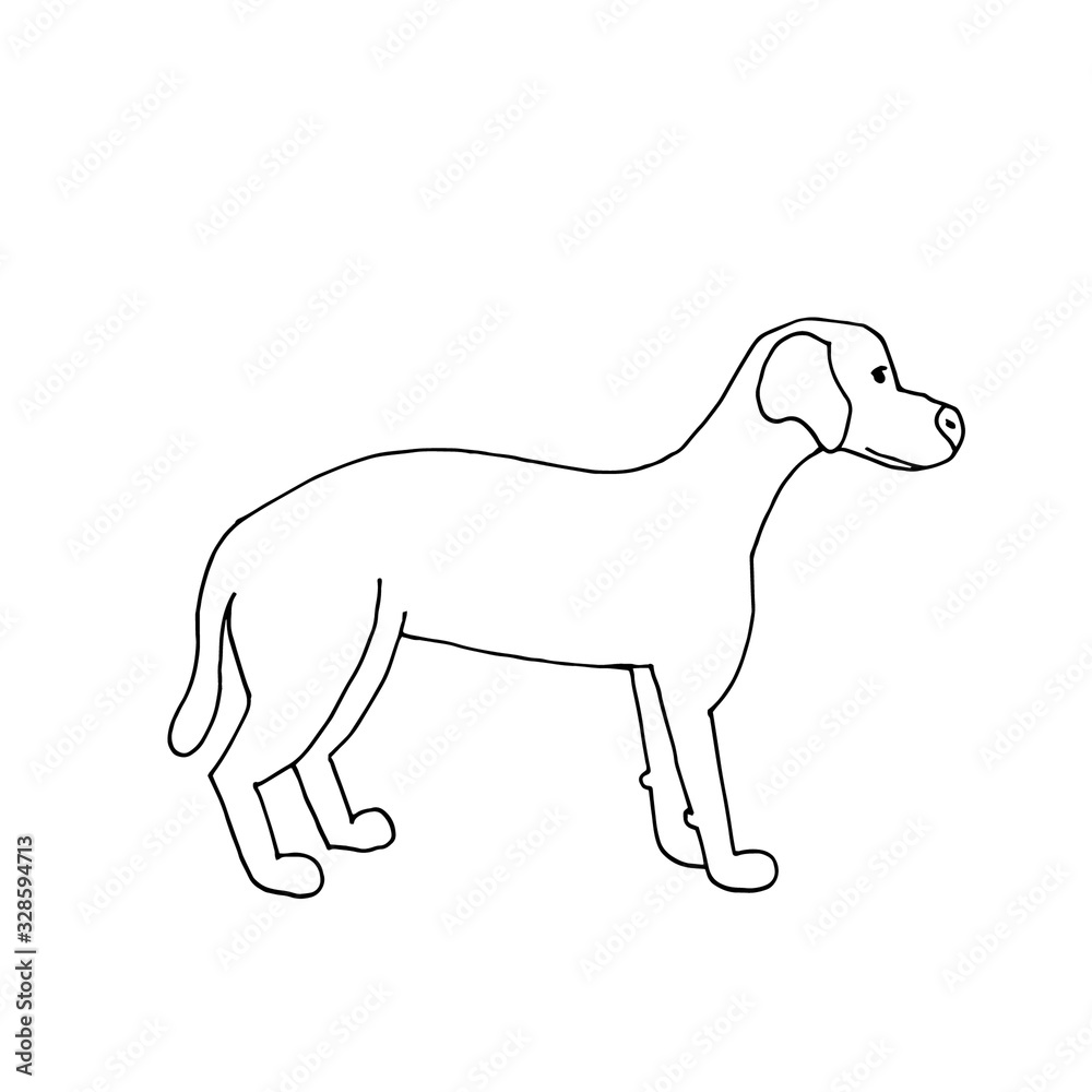 Fototapeta premium Simple silhouette of dog labrador in line style isolated on white background. Hand drawn vector illustration