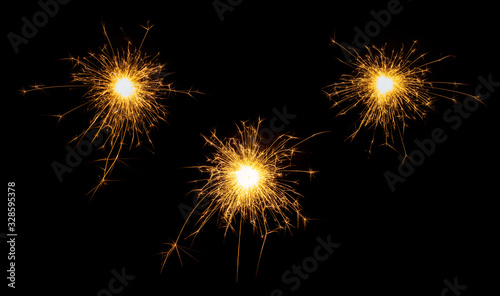 Set of new year  christmas or festive sparkler  sparkler firework candles isolated on black. Party dark background.