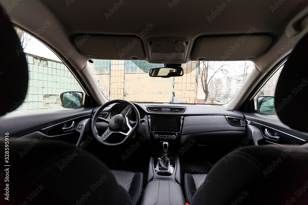 Interior view of car with black salon