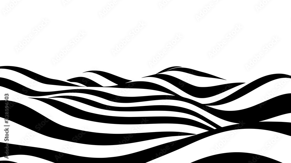 Abstract wave of white and black curved lines. Hallucination. Optical illusion. Twisted illustration. Futuristic background of lines. Dynamic wave. Vector.
