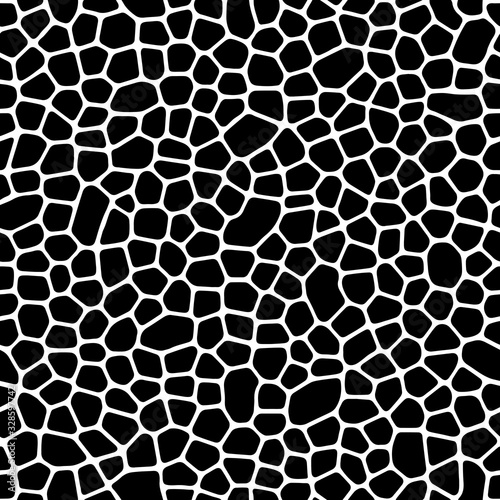 Seamless pattern with pebbles. Abstract background with cells. Simple liquid figures. Black and white texture.