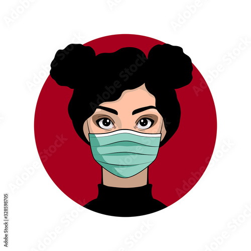 Girl in a medical mask. Woman wearing face mask. Coronavirus Covid-19 outbreak, epidemy. Protective resperatory mask.