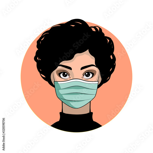 Girl in a medical mask. Woman wearing face mask. Coronavirus Covid-19 outbreak, epidemy. Protective resperatory mask.
