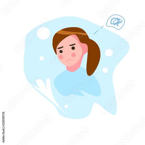  illustration of a girl's flat design being sad white background