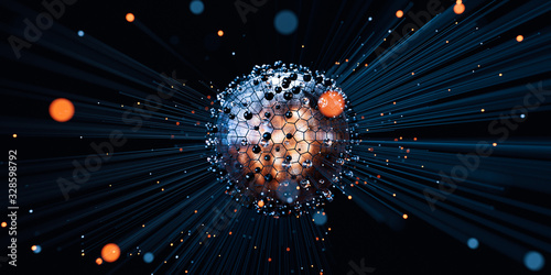 Creative abstract concept of big data or cyber security technology and connection.  Information transfer. 3d illustration