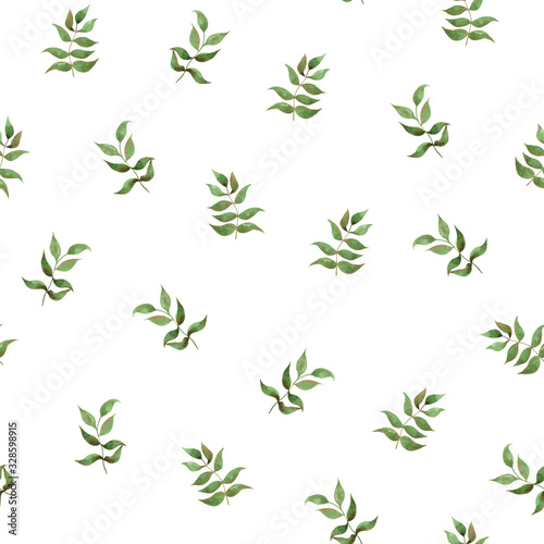 Leaf seamless pattern. Seamless pattern with watercolor leaves. Botanical background. Endless pattern withbotanical illustration. Perfect for invitation, textile, website design, wrapping, fabric.